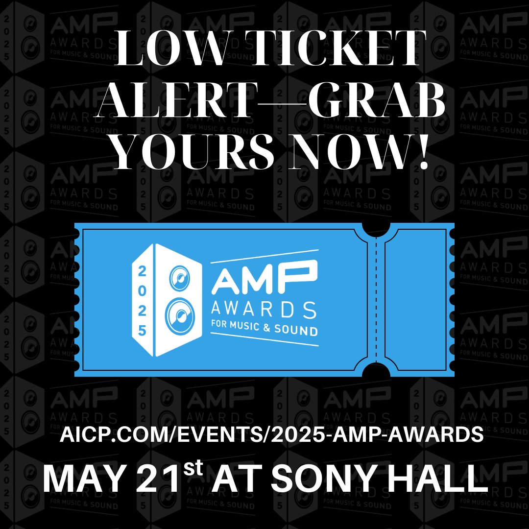 Only a few tickets remain for this year’s AMP Awards!

If you’ve been planning to join us, now’s the time to secure your spot.

🎟 Tickets: aicp.com/events/2025-am…

#2025AMPawards #CreativeExcellence #MusicforMedia #NetworkingOpportunity