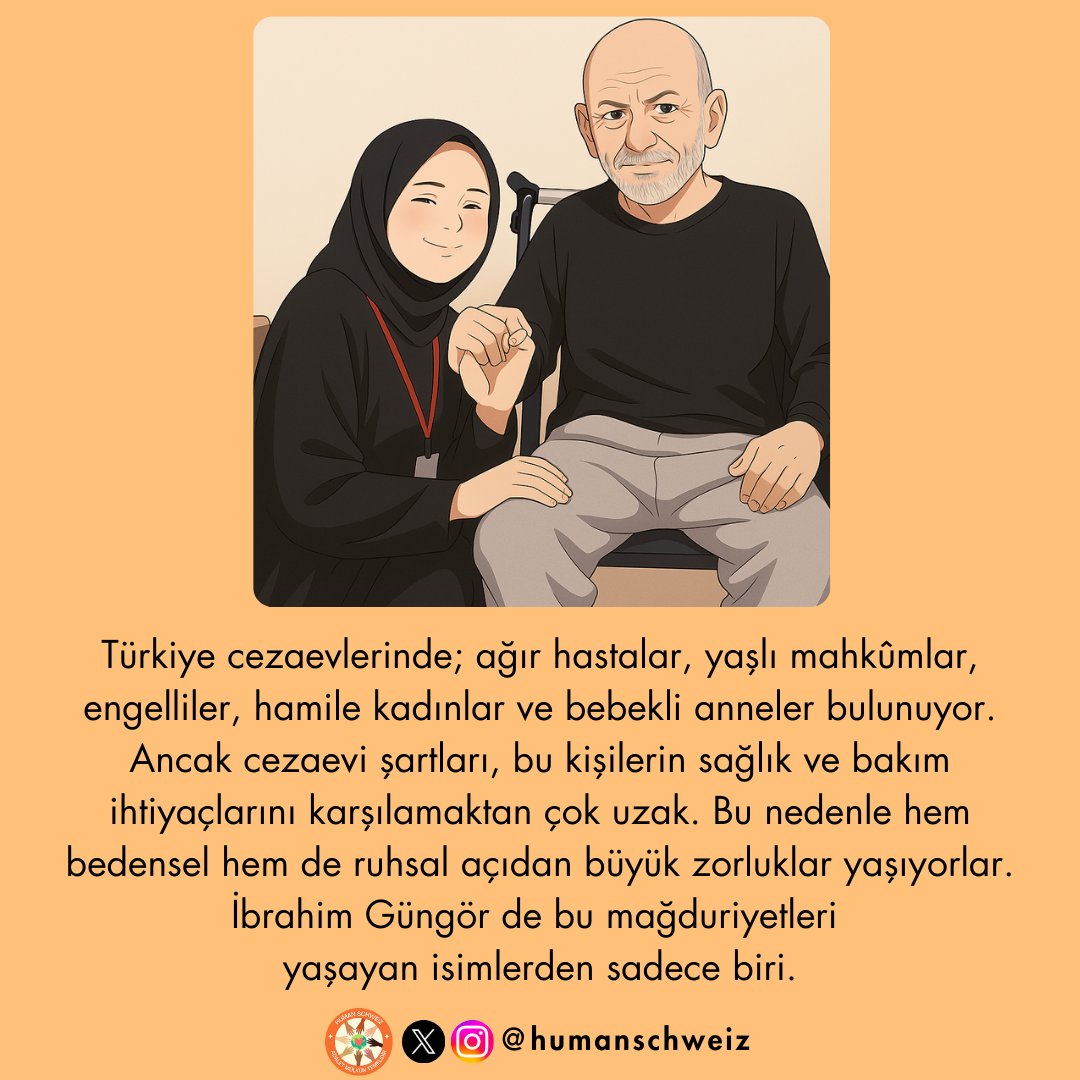 Adalet_Pusulasi's tweet photo. İbrahim Güngör'ü GeçOlmadan Tahliye edin!

Türkiye cezaevlerinde ağır hastalar, yaşlılar, engelliler, hamile kadınlar ve bebekli anneler var.
Cezaevi koşulları bu insanların ihtiyaçlarını karşılamıyor.
Bu insanlar, fiziksel ve ruhsal açıdan büyük zorluk yaşıyorlar.
Suçsuz yere cezaevine atılan İbrahim Güngör de mağdur insanlardan biri.
İbrahim Güngör, derhâl serbest bırakılmalıdır.

@AYMBASKANLIGI
@TCYargitay
@adalet_bakanlik
@ADLITIPKURUMU
@herkesicinCHP
@SaadetPartisi