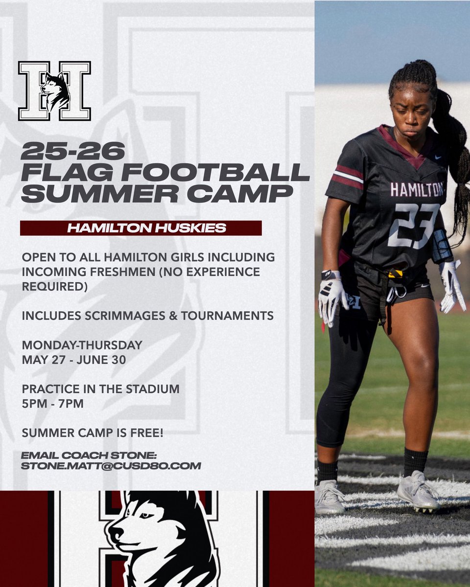 There’s no cost to practice with Hamilton Flag Football this summer. If you’re a Hamilton student or an incoming freshman and have not previously practiced with us, email Coach Stone for the practice schedule and more information.