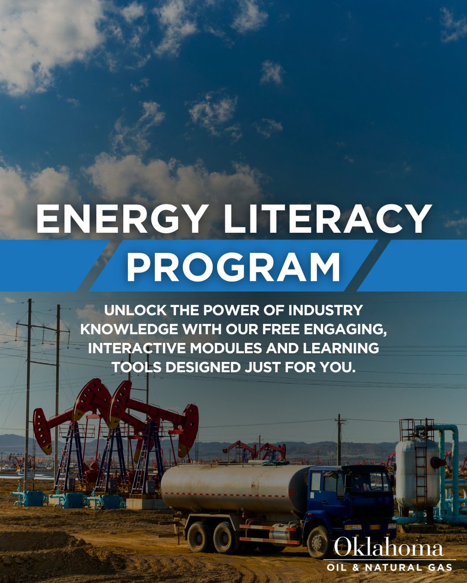 The future of oil and natural gas starts with YOU.

Interested in improving your knowledge of Oklahoma's energy industry? Our FREE Energy Literacy Program is your chance to gain a deeper understanding of how oil and natural gas:
⚡Powers our everyday lives
🚀 Drives innovation
✔️