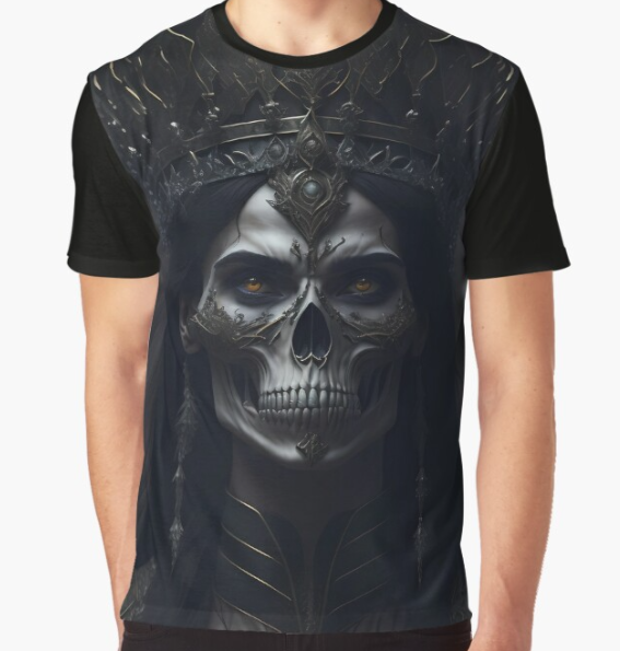 HorrorArtMedia's tweet photo. Skull Queen MaryDeath - Graphic T-Shirt Crown of Horror Zombie Beauty - Woman of Horror - Horror AI Generated Art - Monster Illustration 
Available Here: https://t.co/83OyzASbq9

#horrorart #aiart #stablediffusion #skullqueen #zombie #horror https://t.co/AfowLmf5Bo
