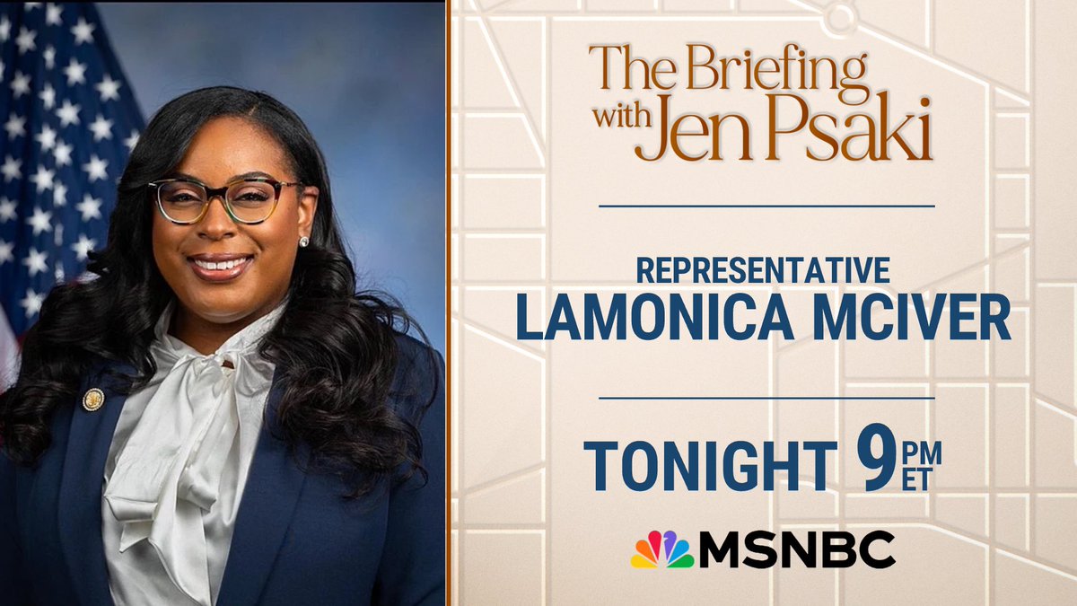 MSNBC (@msnbc) on Twitter photo TONIGHT: <a href="/RepLaMonica/">Rep. LaMonica McIver</a> joins <a href="/jrpsaki/">Jen Psaki</a> to discuss the charges filed against her following an incident at an Immigration and Customs Enforcement facility in New Jersey earlier this month.
Watch <a href="/PsakiBriefing/">The Briefing with Jen Psaki</a> tonight at 9pm ET on <a href="/MSNBC/">MSNBC</a>. TONIGHT: <a href="/RepLaMonica/">Rep. LaMonica McIver</a> joins <a href="/jrpsaki/">Jen Psaki</a> to discuss the charges filed against her following an incident at an Immigration and Customs Enforcement facility in New Jersey earlier this month.
Watch <a href="/PsakiBriefing/">The Briefing with Jen Psaki</a> tonight at 9pm ET on <a href="/MSNBC/">MSNBC</a>.