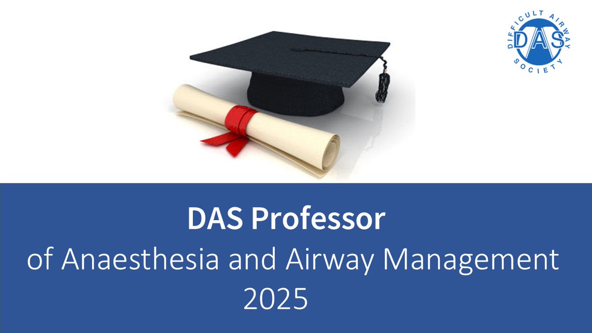 DAS Professor of Anaesthesia and Airway Management for 2025

Only few days left to submit your application!

The closing date is 30 May 2025

Please visit DAS website for details and application form
das.uk.com/das-professor-…

Or contact DAS scientific officer <a href="/elboghdadly/">Kariem</a> via