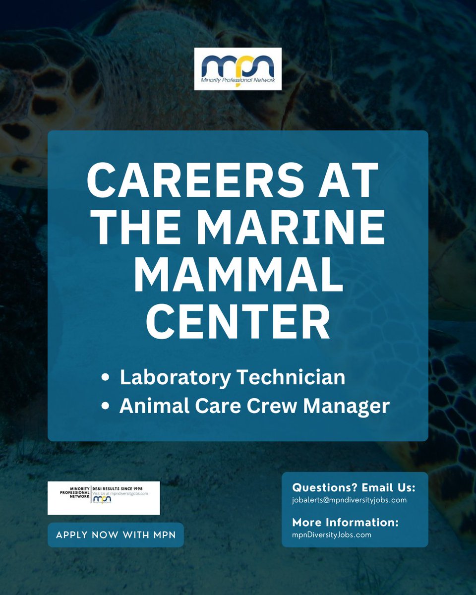 Career Opportunities at The Marine Mammal Center!

Laboratory Technician
mpndiversityjobs.com/job/65768/ 

Animal Care Crew Manager
mpndiversityjobs.com/job/64957/ 

#JobOpportunities #Marine #Mammals #LaboratoryTech #AnimalCare #Animals #MarineAnimals #BiologyCareers #Pathology #Diagnostics