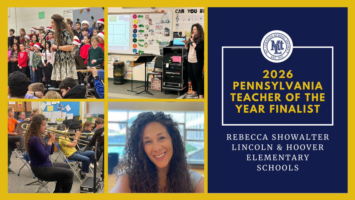 A Show-stopping achievement! Congratulations to Rebecca Showalter, music teacher at Lincoln &amp; Hoover, who has been named one of 12 finalists for the 2026 Pennsylvania Teacher of the Year award. Ms. Showalter is one of 12 finalists, &amp; the winner will be announced in December 2025.
