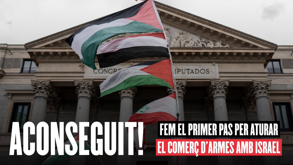 Ho hem aconseguit👏 El Congrés ha començat el camí per aturar el comerç d’armes amb Israel.

Però no ens podem aturar aquí. Ara més que mai cal seguir pressionant perquè cap partit faci marxa enrere i aquest embargament sigui una realitat tan aviat com sigui possible.