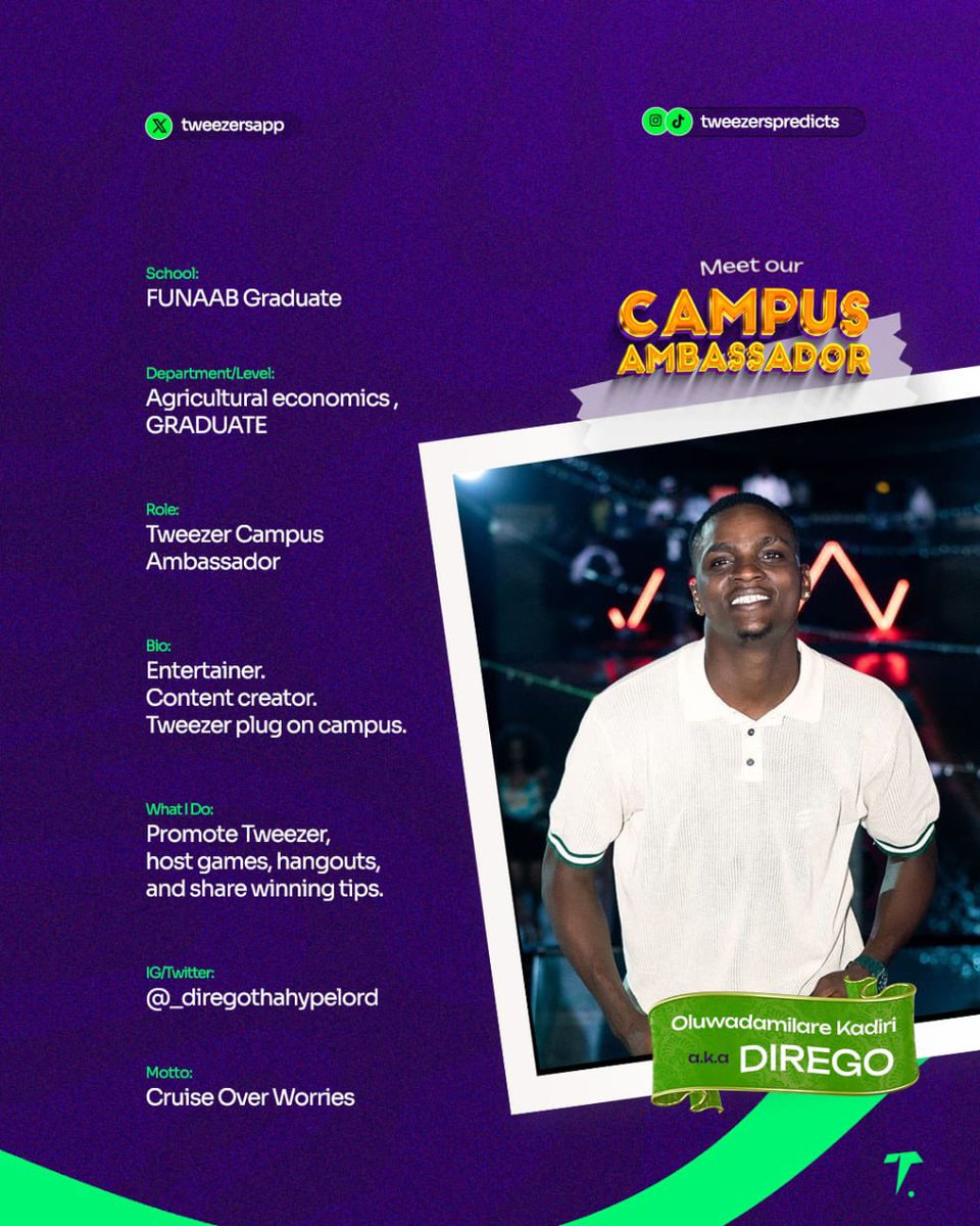 Popsiofhype's tweet photo. Meet the Tweezer Campus Ambassadors 🔥
Smart, bold, and repping your favorite football prediction plug across campus.
Let’s introduce the faces behind the movement 👇
Follow, engage, and stay plugged in.
#SmartFansOnly #TweezerMovement #FootballTalk
#TweezersPredict
#tweezersapp https://t.co/nnSgZNn5sA
