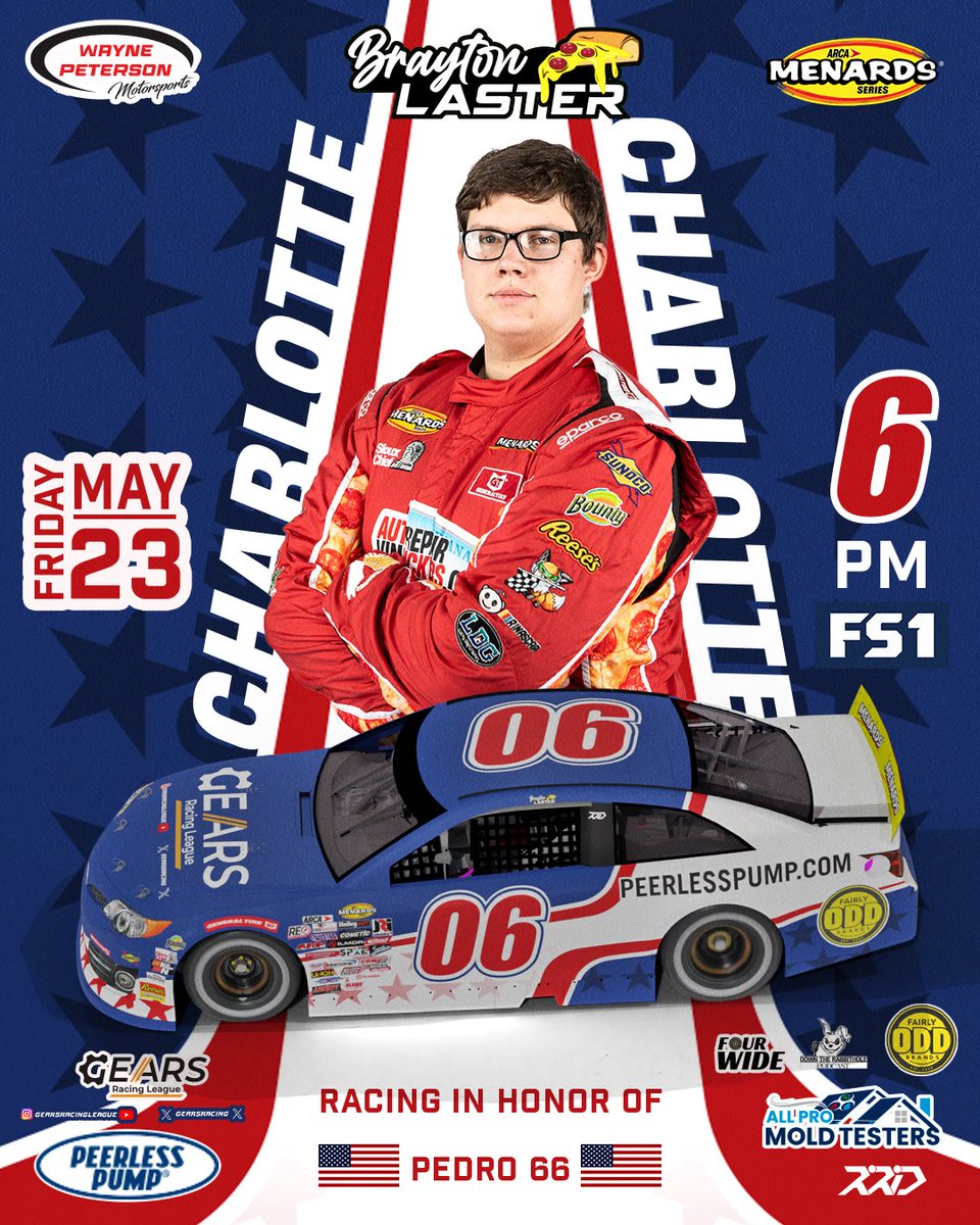 GEARSRacing's tweet photo. We at the GEARS Racing League are truly honored to be the first ever iRacing league to be a primary sponsor in NASCAR, specifically for Brayton’s @TheOnePizzaMan car this weekend in Charlotte. We are extremely excited to be at the track in-person to support Brayton! 🤩 #NASCAR https://t.co/4vnkvy5OMF