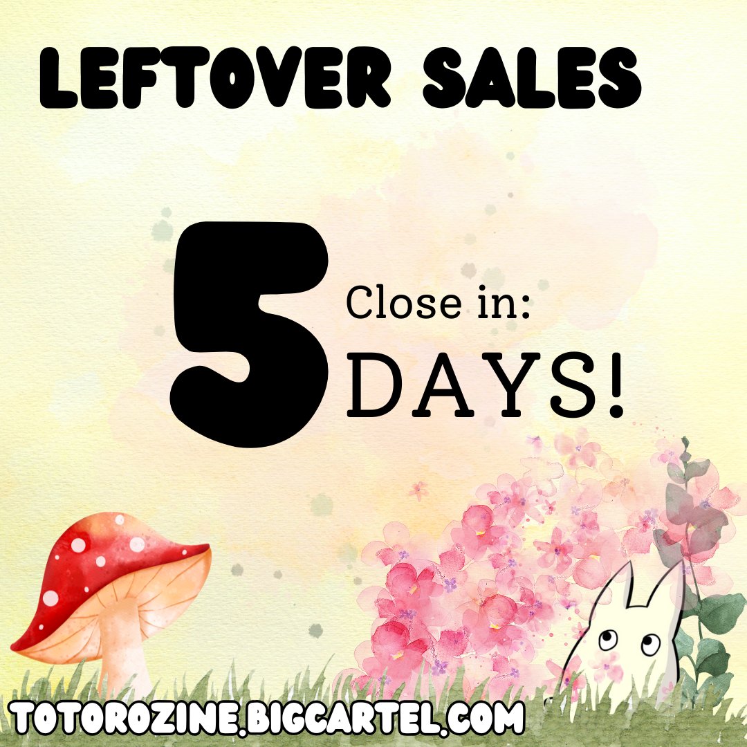 💚 LEFTOVER SALES — 5 DAYS LEFT 💙

There’s not much time left, we’ve got two mostly-full bundles left and they’re running out fast!

You don’t want to miss out — Purchase your bundle through this form: forms.gle/wnXN8z6hYEmXk1…

#Ghibli #Zine
