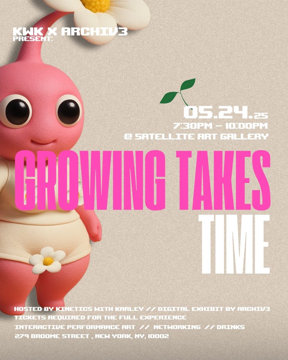 NYC – You’re invited to Growing Takes Time this Saturday. A one-night interactive arcade-like performance where you’re the main player.

Additionally preview a digital art exhibition w/ ARCHIV3 and stay for the post-show party + networking.

RSVP 🌱: bit.ly/43iiHWu