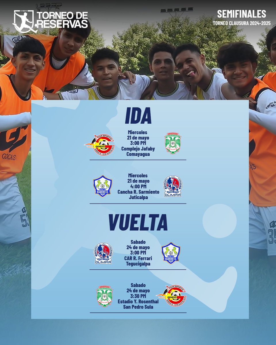 ¡SEMIFINALES! 👦🏻⚽

Los juegos de las Semifinales del #TorneoClausura 2024-2025 del #TorneoDeReservas con los horarios oficiales.