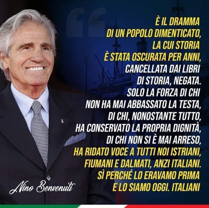 IgorCollet's tweet photo. Ciao #NinoBenvenuti
Con te se ne va una GRANDE Italia
Un Italia strappata dalle proprie origini...
E che seppe darsi FORZA dalle barbarie dei Partigiani Titini ( e non solo ! ) 
Arrivederci ITALICO CAMPIONE 🖤🇮🇹 da oggi ritorni ORGOGLIOSAMENTE ISTRIANO !! https://t.co/UHEmt0S6oD