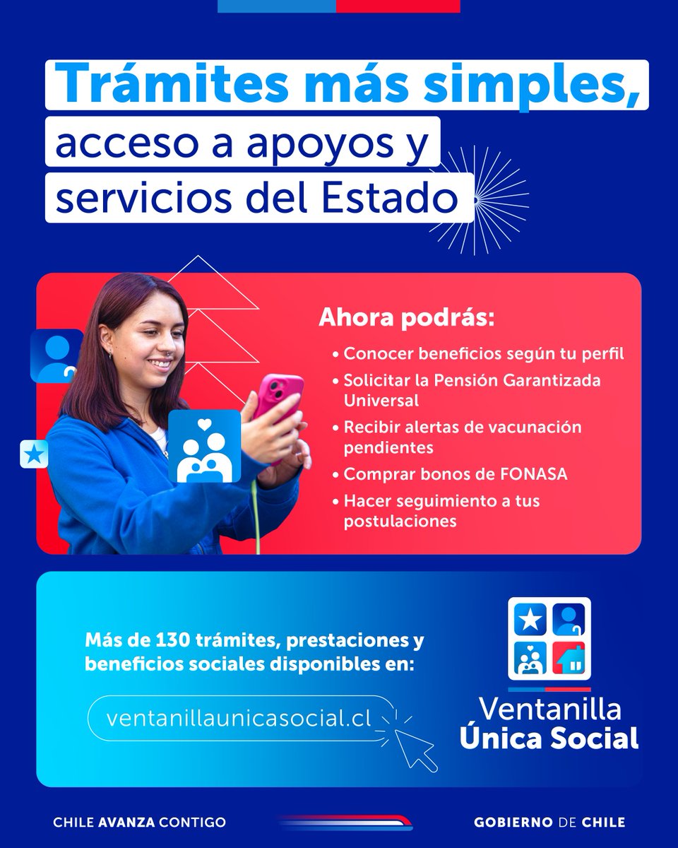 ¿Te enteraste? Ahora puedes hacer tus trámites en un solo lugar. 🤩

Solo tienes que ingresar con tu clave única en ventanillaunicasocial.cl y comenzar.