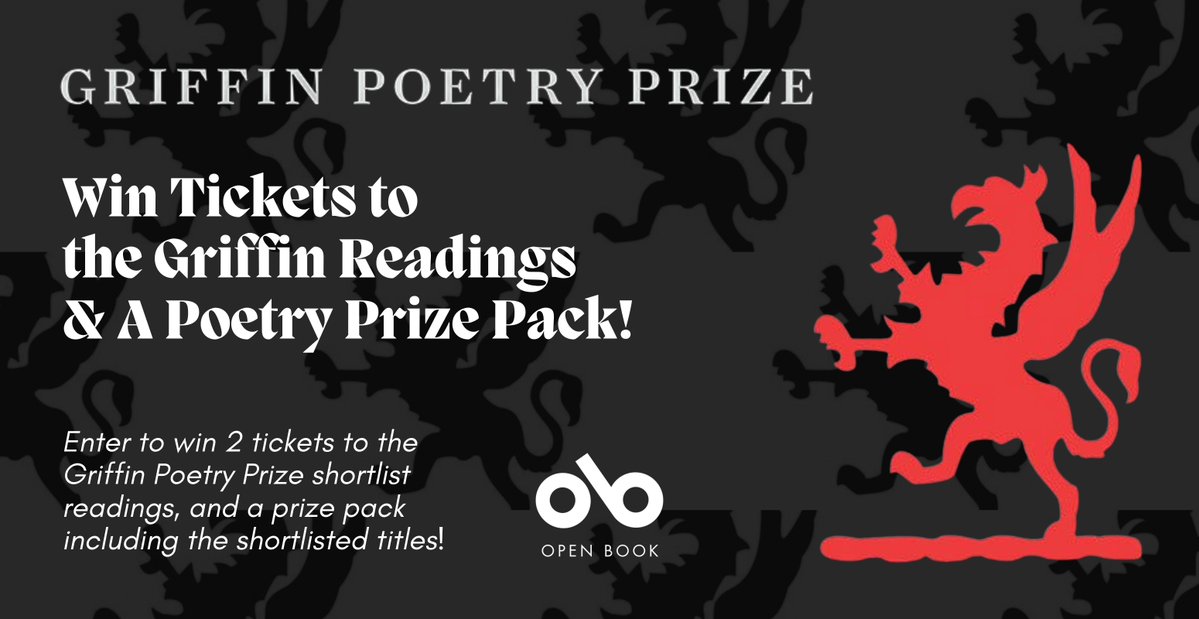 Griffin Prize Giveaway! Win two (2) tickets to this year's readings, and a poetry prize pack including all of the shortlisted titles!
To enter, click the link below!
#AmReading #Poetry #CanLit #Prizes #Contests 
open-book.ca/News/Griffin-P…
