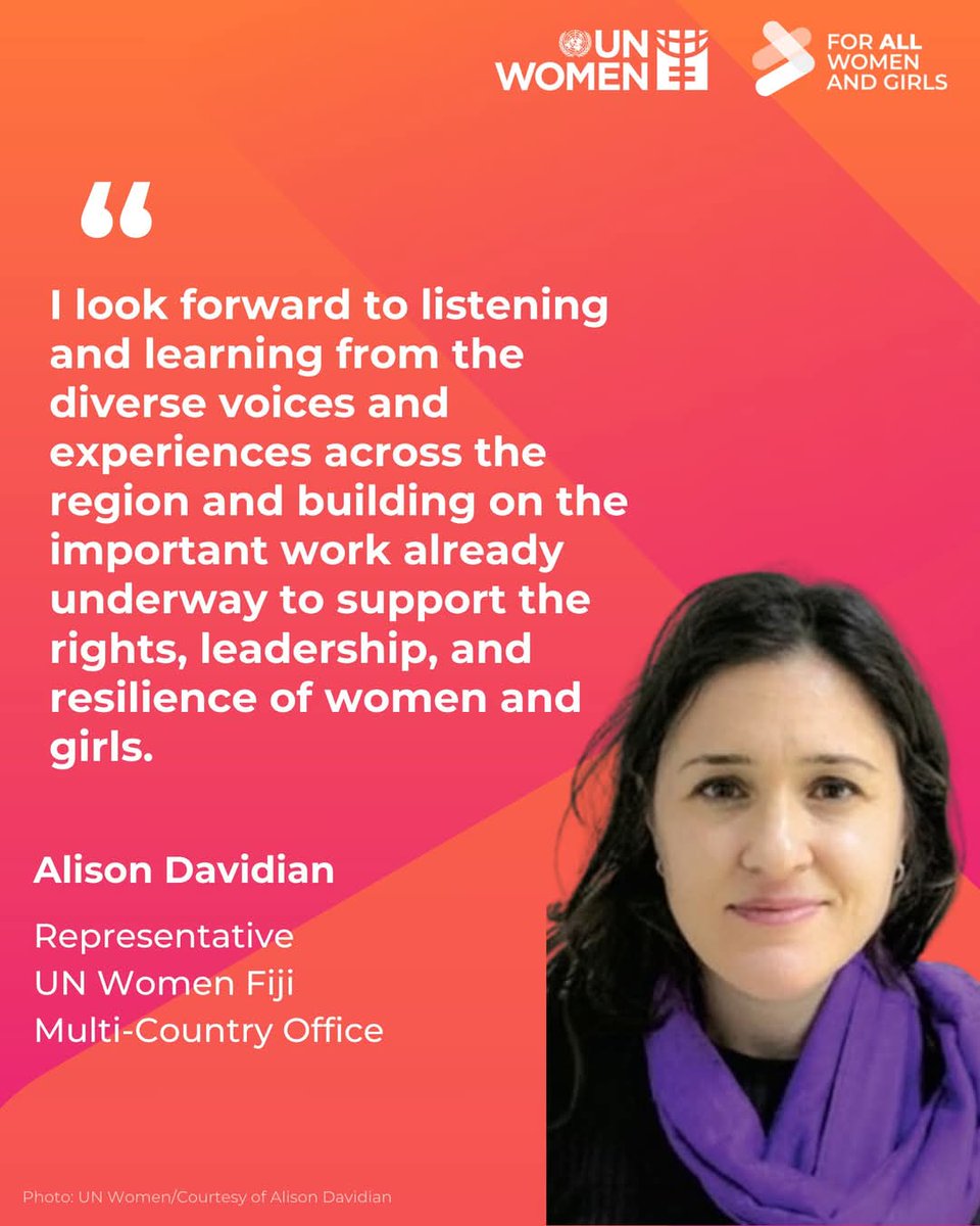 unwomenpacific's tweet photo. #Pacific 📢Exciting news! We’re delighted to welcome Alison Davidian as our UN Women Fiji MCO Representative !

With deep experience in gender equality, peacebuilding &amp; crisis response—she now leads our work across 14 Pacific Island countries.

More: 👉https://t.co/TuLIz6QgaP https://t.co/tqVmzhbpyJ