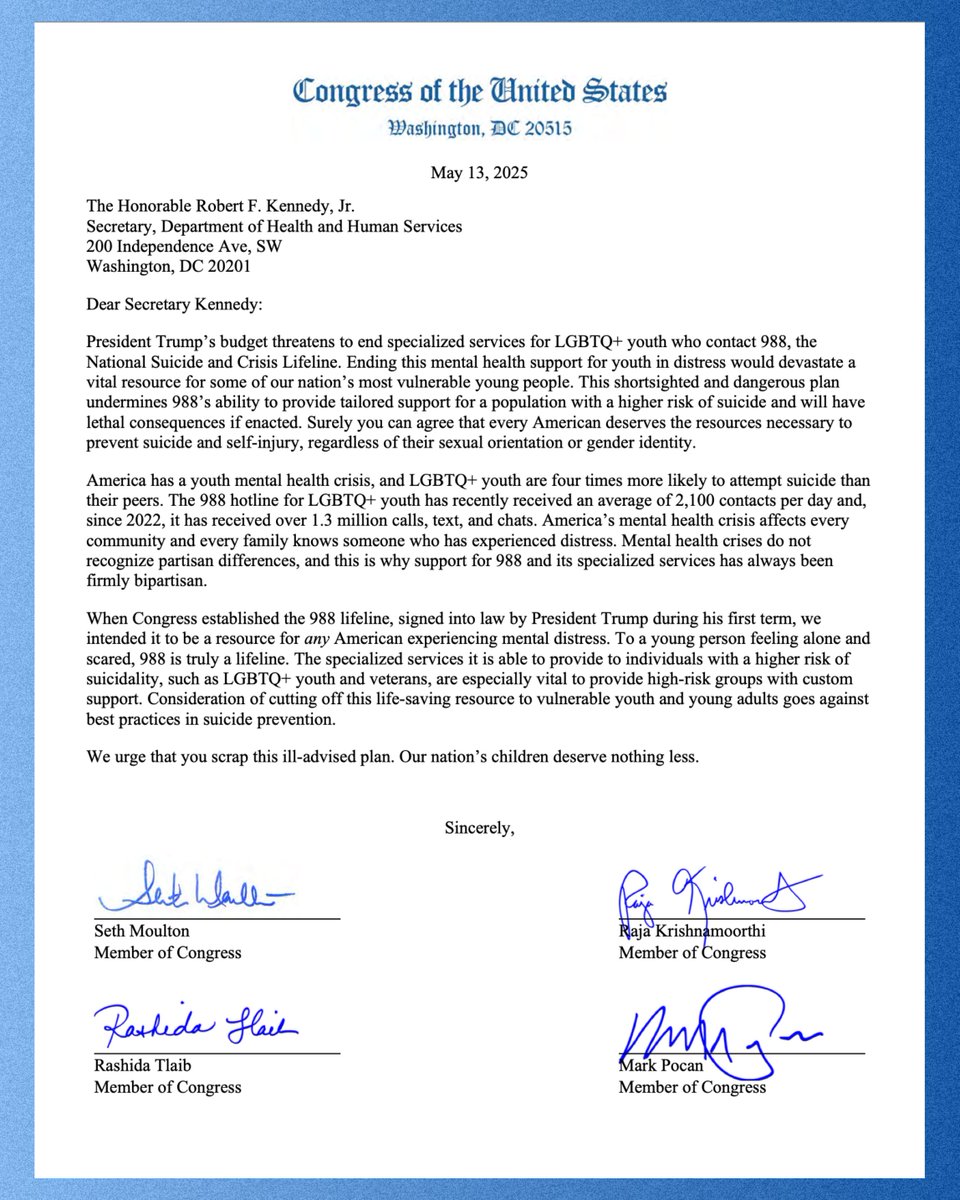 Our kids are in crisis. America is currently facing a youth mental health epidemic, and LGBTQ+ youth are four times more likely to attempt suicide than their peers. We should be doing everything in our power to expand access to life-saving support – not slash it.

Last week, I