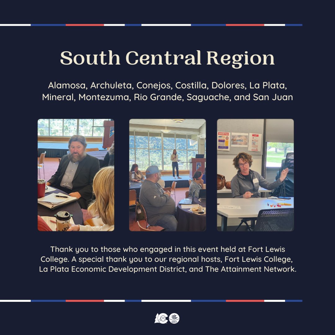 OEDIT along with <a href="/yeslpc/">The Alliance</a>, Fort Lewis College, and The Attainment Network hosted a Regional Talent Summit at Fort Lewis College to discuss career pathway solutions in South Central Colorado 👇 oedit.colorado.gov/press-release/…
