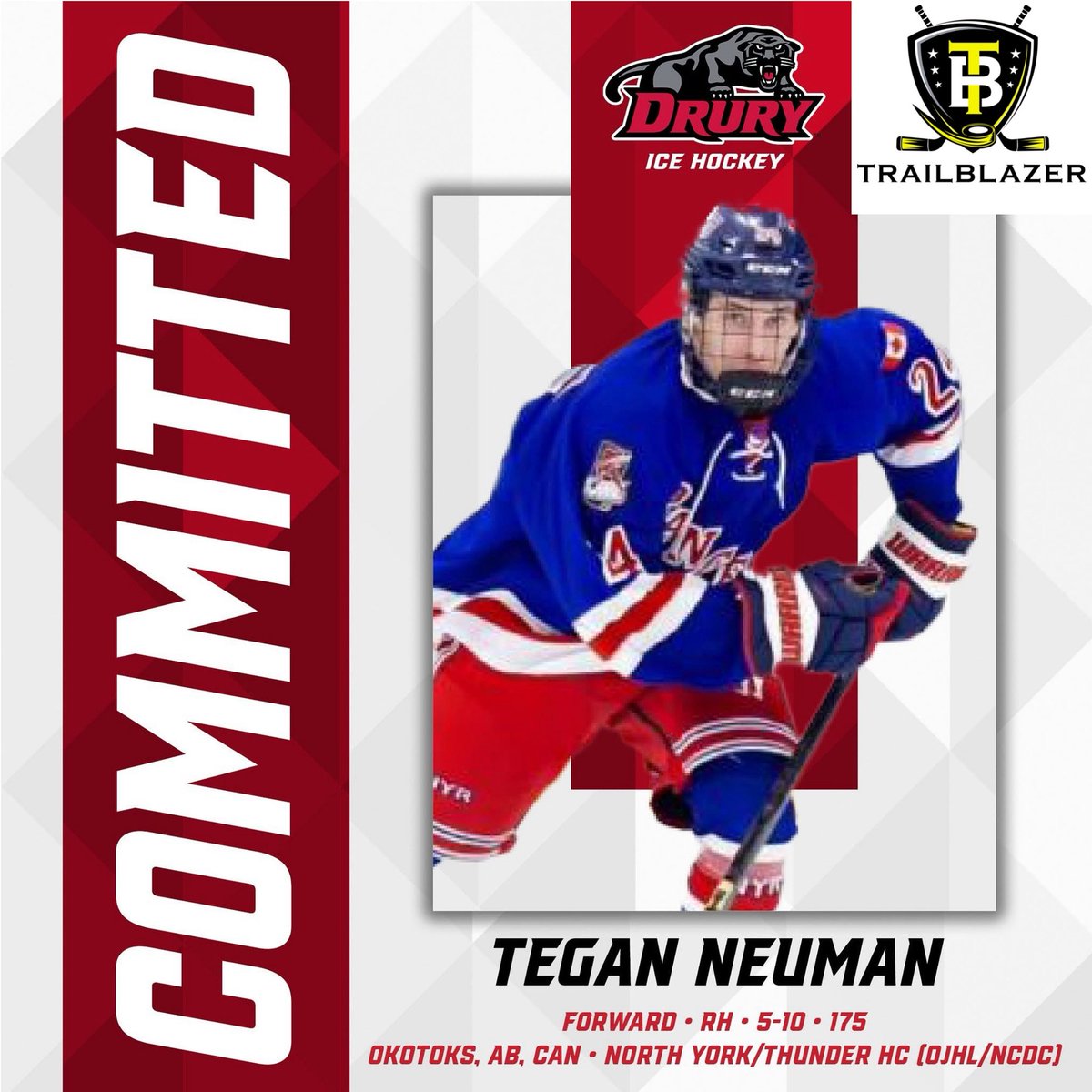 TrailBlazer Hockey Advisors (@tbhockeyadvisor) on Twitter photo Congrats 2004 F Tegan Neuman on his College Commitment to <a href="/DU_IceHockey/">Drury Univ. Men's Ice Hockey</a> <a href="/ACHAHockey/">ACHA Hockey</a> in Springfield, Missouri! 🏒🇺🇸
#trailblazer Congrats 2004 F Tegan Neuman on his College Commitment to <a href="/DU_IceHockey/">Drury Univ. Men's Ice Hockey</a> <a href="/ACHAHockey/">ACHA Hockey</a> in Springfield, Missouri! 🏒🇺🇸
#trailblazer