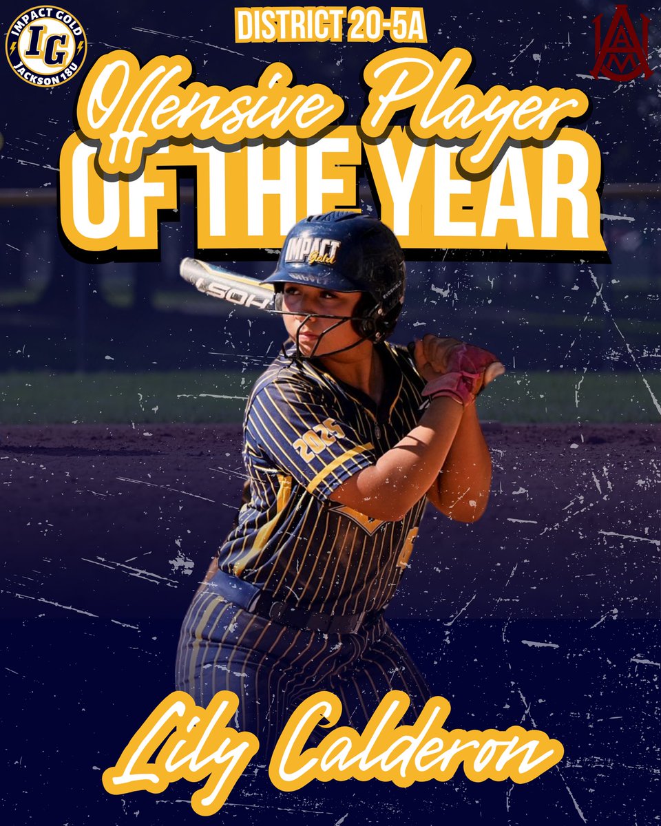 Impact Gold Jackson 18U🥎 (@ig_jackson18u) on Twitter photo Congratulations to our Alabama A&M signee Lily Calderon for being named the District 20-5A Offensive Player of the Year!! Way to go <a href="/lilycalderon_06/">Lily Calderon</a>!!
#betheimpact #trusttheprocess #goldblooded #igjackson18u Congratulations to our Alabama A&M signee Lily Calderon for being named the District 20-5A Offensive Player of the Year!! Way to go <a href="/lilycalderon_06/">Lily Calderon</a>!!
#betheimpact #trusttheprocess #goldblooded #igjackson18u