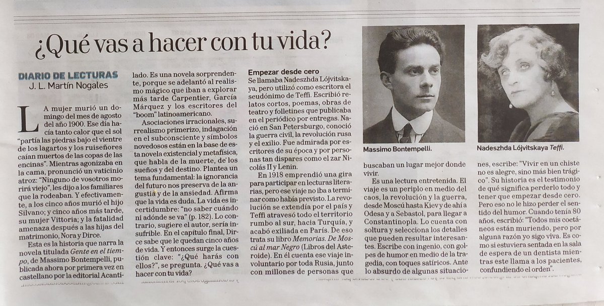 ¿Qué vas a hacer con tu vida? "Gente en el tiempo", de Massimo B., en <a href="/Acantilado1999/">Acantilado</a> y las "Memorias" de Teffi <a href="/LibrosAsteroide/">Libros del Asteroide</a>