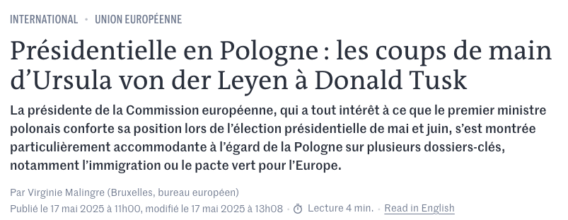 🚨 Francuski <a href="/lemondefr/">Le Monde</a> ujawnia kulisy przedwyborczego dealu pomiędzy Brukselą a Warszawą.

"Von der Leyen za kulisami potrafi zrobić wiele, by pomóc Tuskowi przed wyborami" - pisze dziennik w obszernej publikacji ujawniającej postawę KE przed wyborami w PL.

Poniżej cytaty 👇