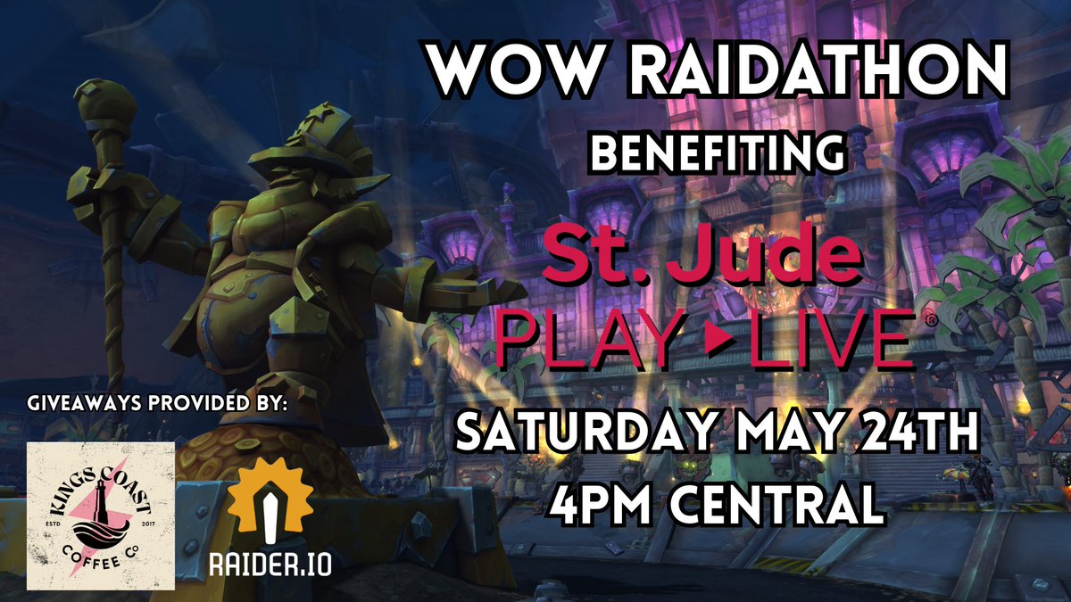 Announcing The Charity Braves First Annual WoW Raidathon.

Saturday May 24th at 4pm Central

Join streamers from the <a href="/Warcraft/">World of Warcraft</a> community for a day benefiting <a href="/StJudePLAYLIVE/">St. Jude PLAY LIVE</a>. Your donations impact the raid while helping an amazing cause.