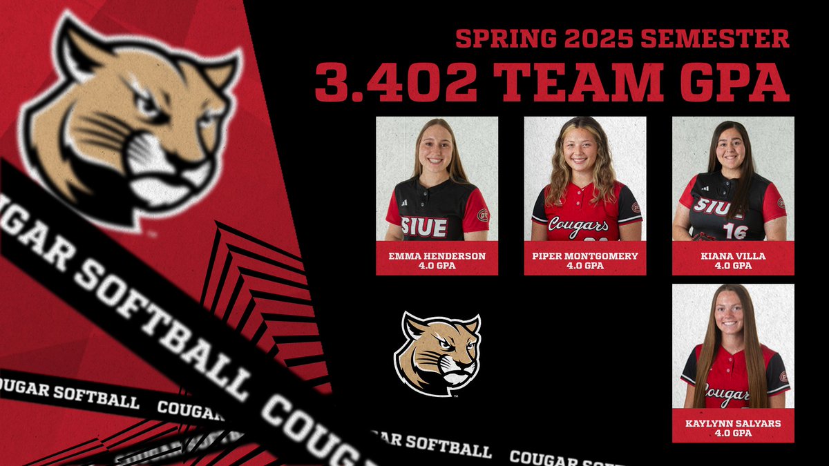 SIUE Softball (@siuesb) on Twitter photo Getting it done once again in the classroom! The Cougars had 10 players make the Dean's List and 4 players achieved a PERFECT 4.0 #RollCougs #Bthe1 Getting it done once again in the classroom! The Cougars had 10 players make the Dean's List and 4 players achieved a PERFECT 4.0 #RollCougs #Bthe1