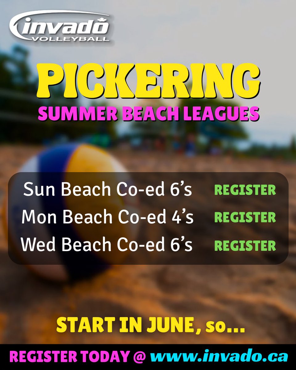 We’re right around the corner from serving up the fun! Don’t miss your chance to join us on the SAND this Summer in a town near you! Register before the deadline on May 25
invado.ca

#beachvolleyball  #beachvolleyballleagues #summervolleyball #summervolleyballleague