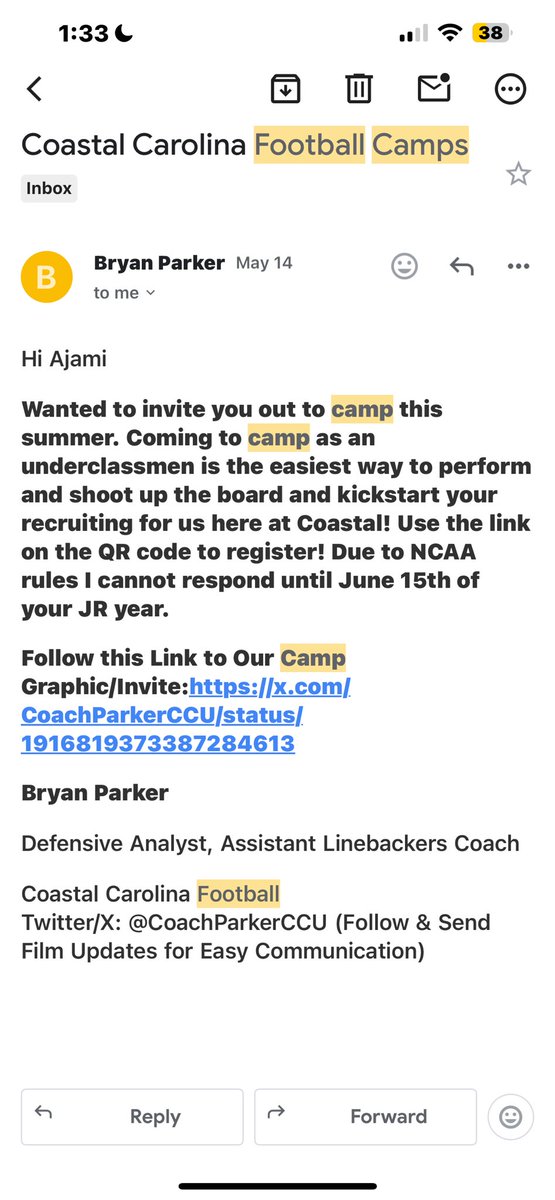 Ajami tucker (@d1ajami) on Twitter photo Blessed to receive a camp invite from coastal Carolina <a href="/CoachParkerCCU/">Bryan Parker</a> <a href="/CoachFagan_5/">Coach Fagan</a> <a href="/ContactsCollege/">CollegeRecruitingContacts</a> <a href="/Coach_Hollo/">Deion Holloman</a> <a href="/Trey_berry21/">“ Tre Berry🐶 “Trey</a> <a href="/ZionCrumpton3/">Zion “Spider-Man🕷️” Crumpton</a> Blessed to receive a camp invite from coastal Carolina <a href="/CoachParkerCCU/">Bryan Parker</a> <a href="/CoachFagan_5/">Coach Fagan</a> <a href="/ContactsCollege/">CollegeRecruitingContacts</a> <a href="/Coach_Hollo/">Deion Holloman</a> <a href="/Trey_berry21/">“ Tre Berry🐶 “Trey</a> <a href="/ZionCrumpton3/">Zion “Spider-Man🕷️” Crumpton</a>