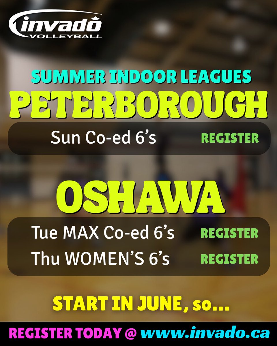We’re right around the corner from serving up the fun… don’t miss your chance to join us INDOORS this Summer!

Register before the deadline on May 25 invado.ca

#indoorvolleyball #summervolleyball #summervolleyballleagues #indoorvolleyballleagues #summersports