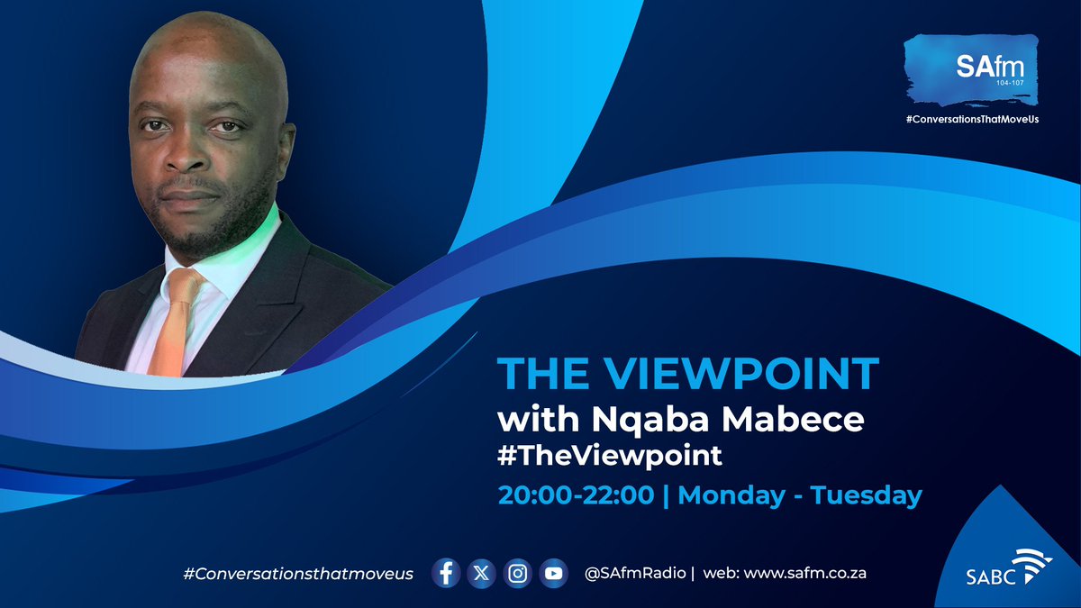 SAfmRadio's tweet photo. [ON AIR] Good evening & welcome to the #TuesdayTakeover on #TheViewPoint with Nqaba Mabece as the host. 

Expert media practitioner & Trilogue Head of Thought Leadership, @SheldonMorais takes over the mic!

Lead #ConversationsThatMoveUs on: 
📻:104–107 MHz FM
☎️086 000 2032
📱061 410 4107- send a WhatsApp text or voice note
📺DSTV Channel 814
🔗https://t.co/fOsoMqIlb8