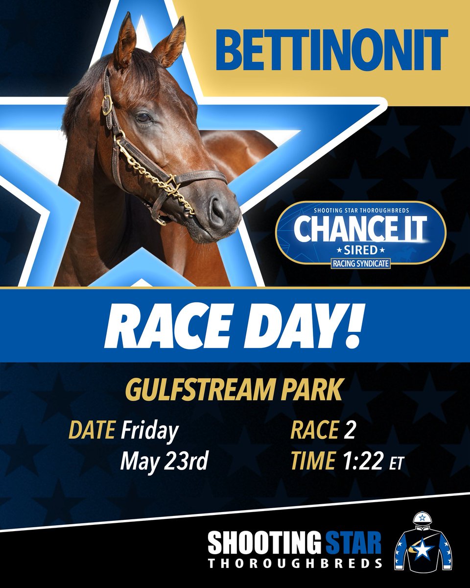 RACE DAY ALERT! BETTINONIT is entered at Gulfstream Park on Friday, May 23rd, in Race 2 with Leonel Reyes aboard! Best of luck to Bettinonit and all of the Members! #FLBred #FLSire #VACert #Chanceit