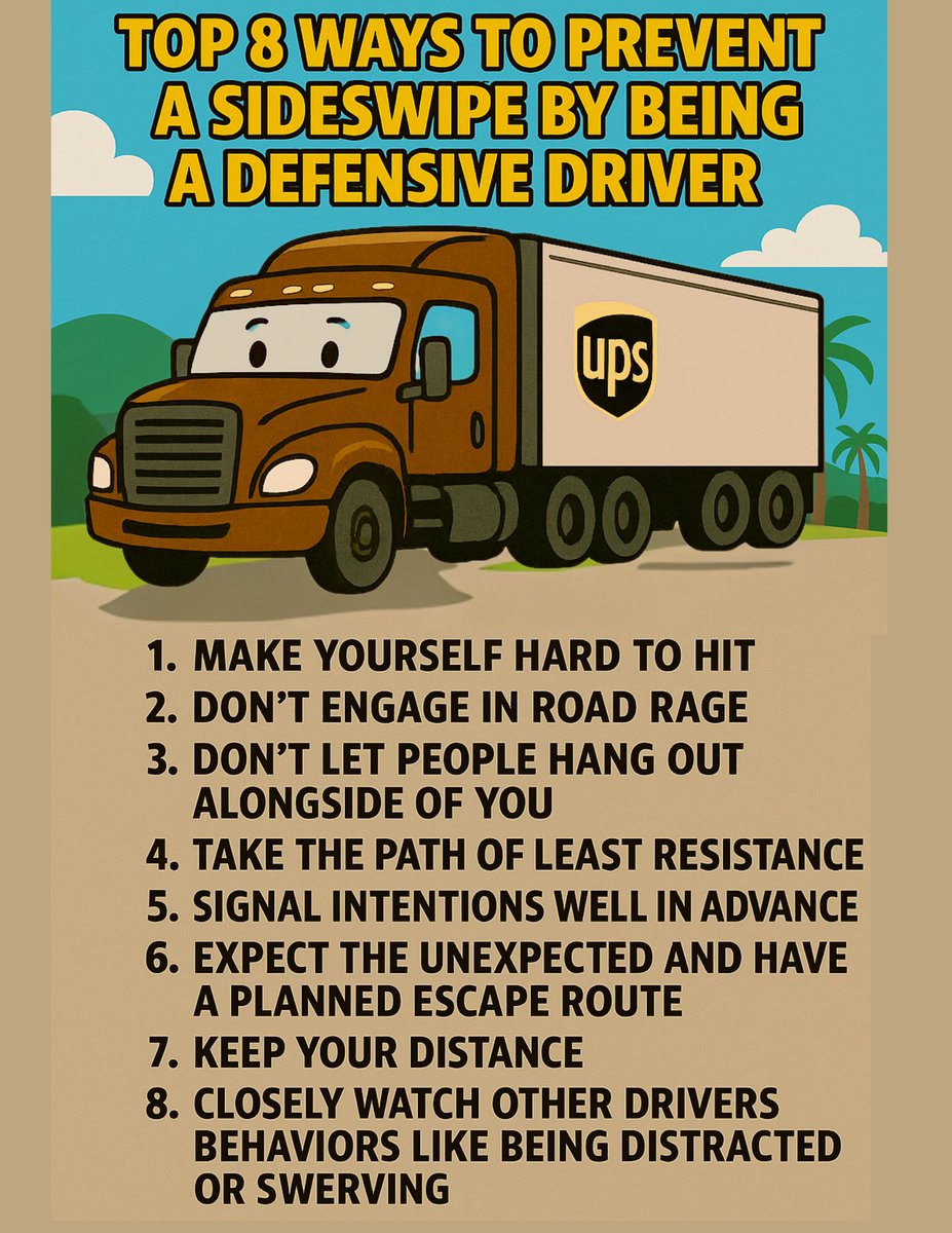 Top 8 Ways to Prevent a Sideswipe by Being a Defensive Driver - #4 is my favorite 👍👍👍 <a href="/OHWellnessUPS/">Industrial Athlete</a>  <a href="/UPS/">UPS</a> <a href="/UPSers/">UPSers</a> #sideswipe #upsdriver