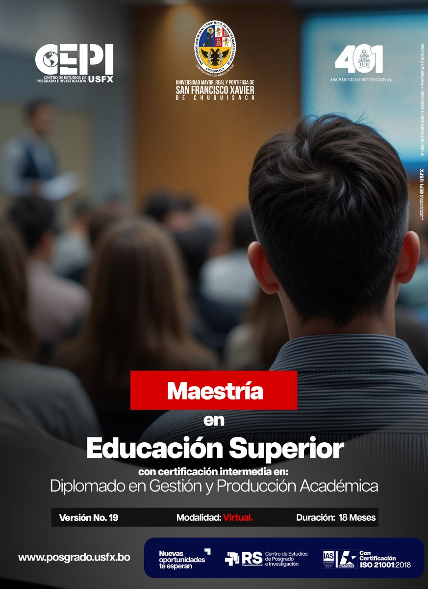 CepiUsfx's tweet photo. 🌟 Para profesionales de todas las áreas 
🎓 ¡Inscríbete a la Maestría en Educación Superior – Versión 19!
💻 100% Virtual | 🏛 USFX – 401 años de excelencia
📜 Con certificación intermedia a nivel Diplomado
🗓️ Mayo 2025
📲 Más info 👉 67721886
https://t.co/RVQY1WQvv7 https://t.co/rWFssgBFq6