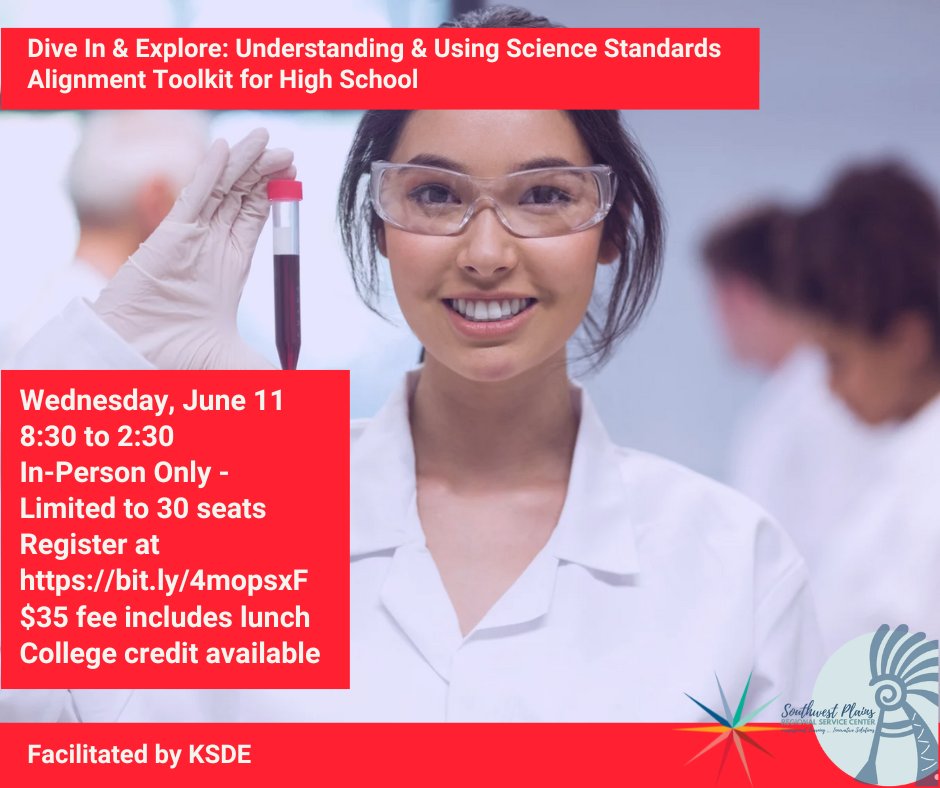 Southwest Plains (@swplains) on Twitter photo HIGH SCHOOL Dive into the KSDE Science Standards Alignment Toolkit and explore how to use standards alignment to support lesson planning, instruction, and assessment in your classroom. Register for this <a href="/ksdehq/">KS Dept of Education</a> workshop at bit.ly/4mopsxF HIGH SCHOOL Dive into the KSDE Science Standards Alignment Toolkit and explore how to use standards alignment to support lesson planning, instruction, and assessment in your classroom. Register for this <a href="/ksdehq/">KS Dept of Education</a> workshop at bit.ly/4mopsxF