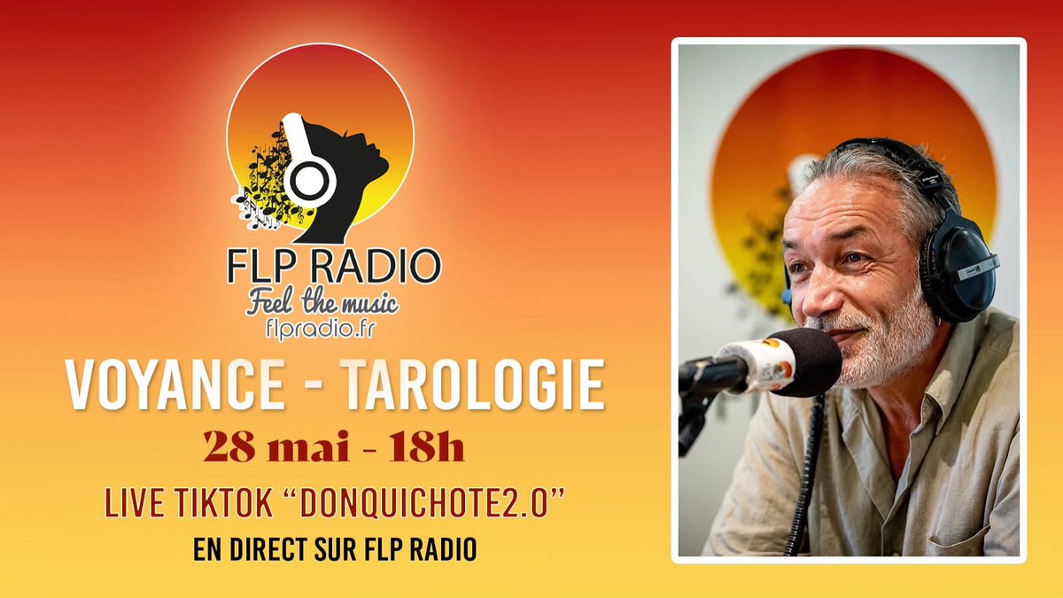 Rdv le 28 Mai 17h/19h en direct  et en direct Tik Tok Donquichote2.0 &amp; Tik Tok Flp Radio 💫
Inscrivez-vous  aussi 👉🏻contact@flpradio.fr 
Laissez nous votre:Prénom, âge et ville et posez votre question à Donquichote 

💫rdv le 28 mai en direct FlpRadio.fr  🔥
