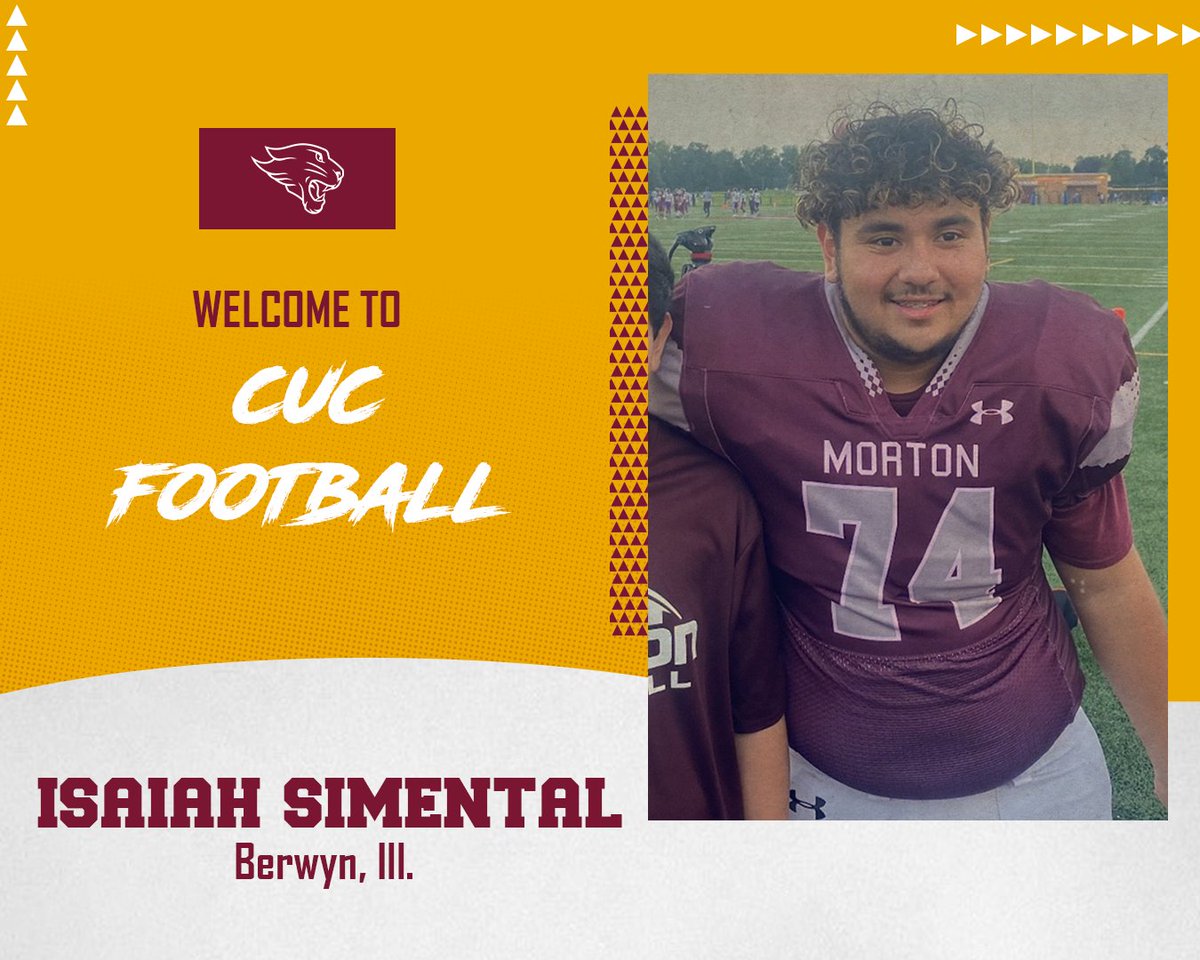 It's time to welcome another new family member for the 2025 season ⬇️                  

Meet our offensive tackle from Berwyn, Illinois.                    

Welcome to the CUC Family, Isaiah Simental!!