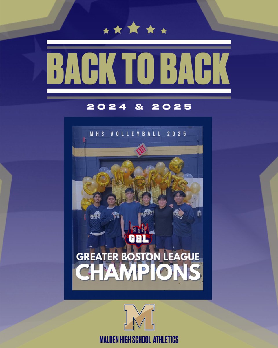 MaldenHS_Sports's tweet photo. Congratulations to Coach Jurkowski, Coach Sellers and of course our boys volleyball players for capturing "Back to Back Greater Boston League Boys Volleyball Titles!" https://t.co/hZ7fWcxXzK