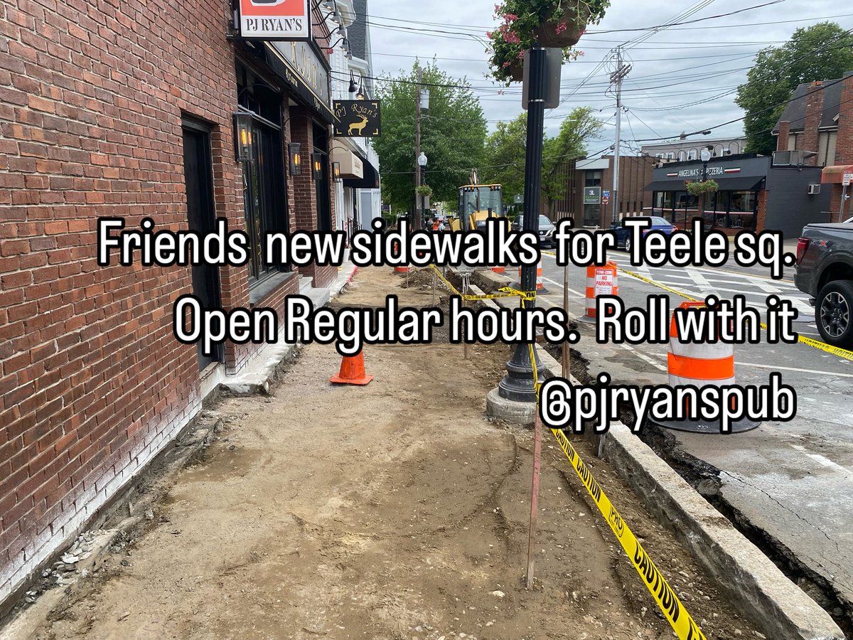 Friends new sidewalks for Teele sq.   Open Regular hours.  Roll with it <a href="/pjryanspub/">PJ Ryans</a>