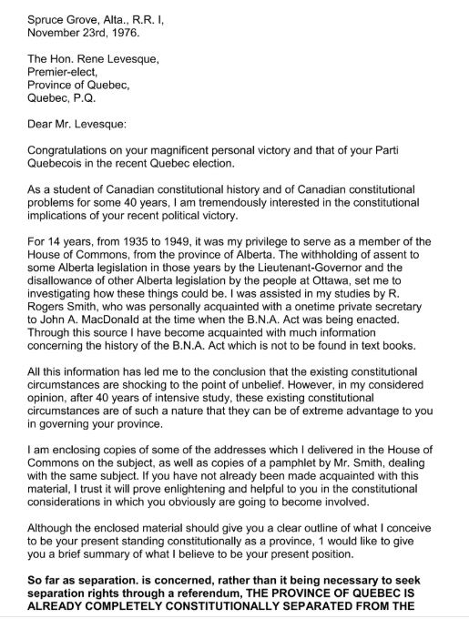 Ab51_Project's tweet photo. !!!BOMBSHELL!!!

Think we're making it up?
For all the nay sayers..
Alberta and all provinces are already sovereign.  See Alberta MP Walter Kuhl's letter explaining the legalities in 1976.

Now question is why was this suppressed?  Why was there no confederation vote? Because they were scared of the failure even at that point!

Let's get on with a referendum to show the will of the people and negotiate an economic union with the 🇺🇸 . Statehood gives everyone what the want and economic security. Free trade with 50 states. Republican government .
