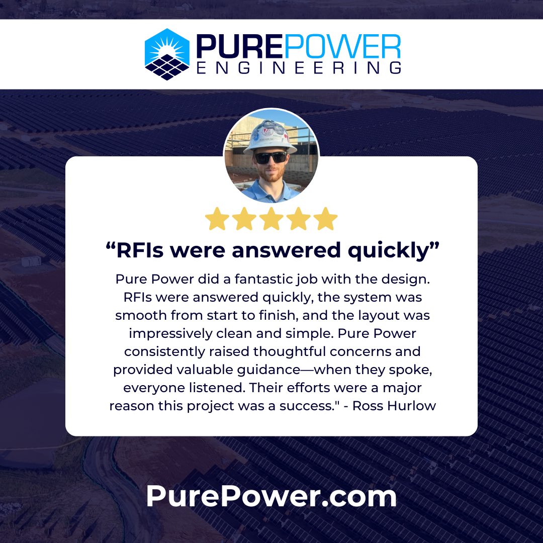 PurePowerSys's tweet image. Working with Ross and his team was a seamless experience grounded in trust and collaboration. For EPCs and developers, fast and accurate RFI responses can make or break a timeline—on this project, they made all the difference.