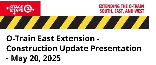 📢 TONIGHT – O-Train East Extension Virtual Update

A virtual construction update on the O-Train East Extension is taking place tonight, Tuesday, May 20 at 7:00 PM.

📍 Learn about the latest progress
💬 Submit your questions during the session
📺 A recording and Q&amp;A summary will