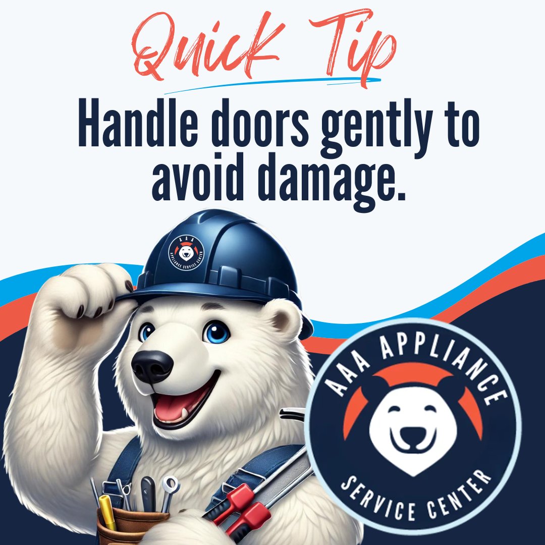 AAA_Service's tweet photo. Treat appliance doors with care! Slamming or yanking can wear out hinges and seals, leading to costly repairs. Handle with care for long-lasting performance! 

#AAAappliance https://t.co/Hsm15Mje0S