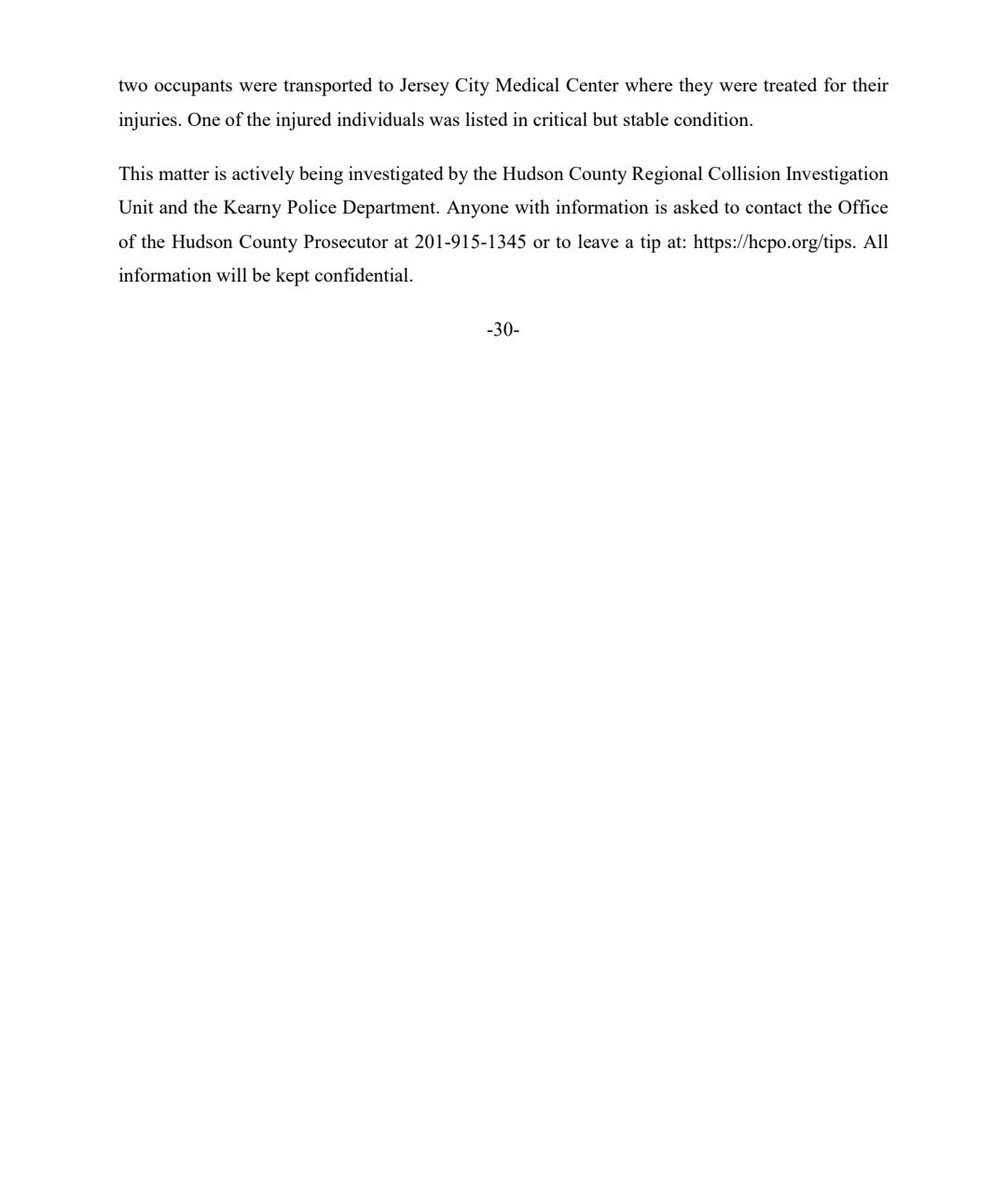 PRESS RELEASE: Newark-Jersey City Turnpike to Close Tuesday Night As Part of Ongoing Collision Investigation