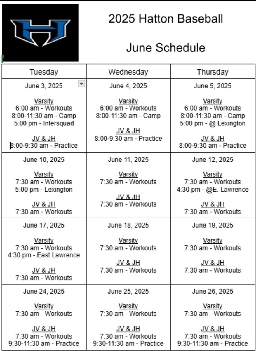 Please take note of June 2025 Summer Schedule: