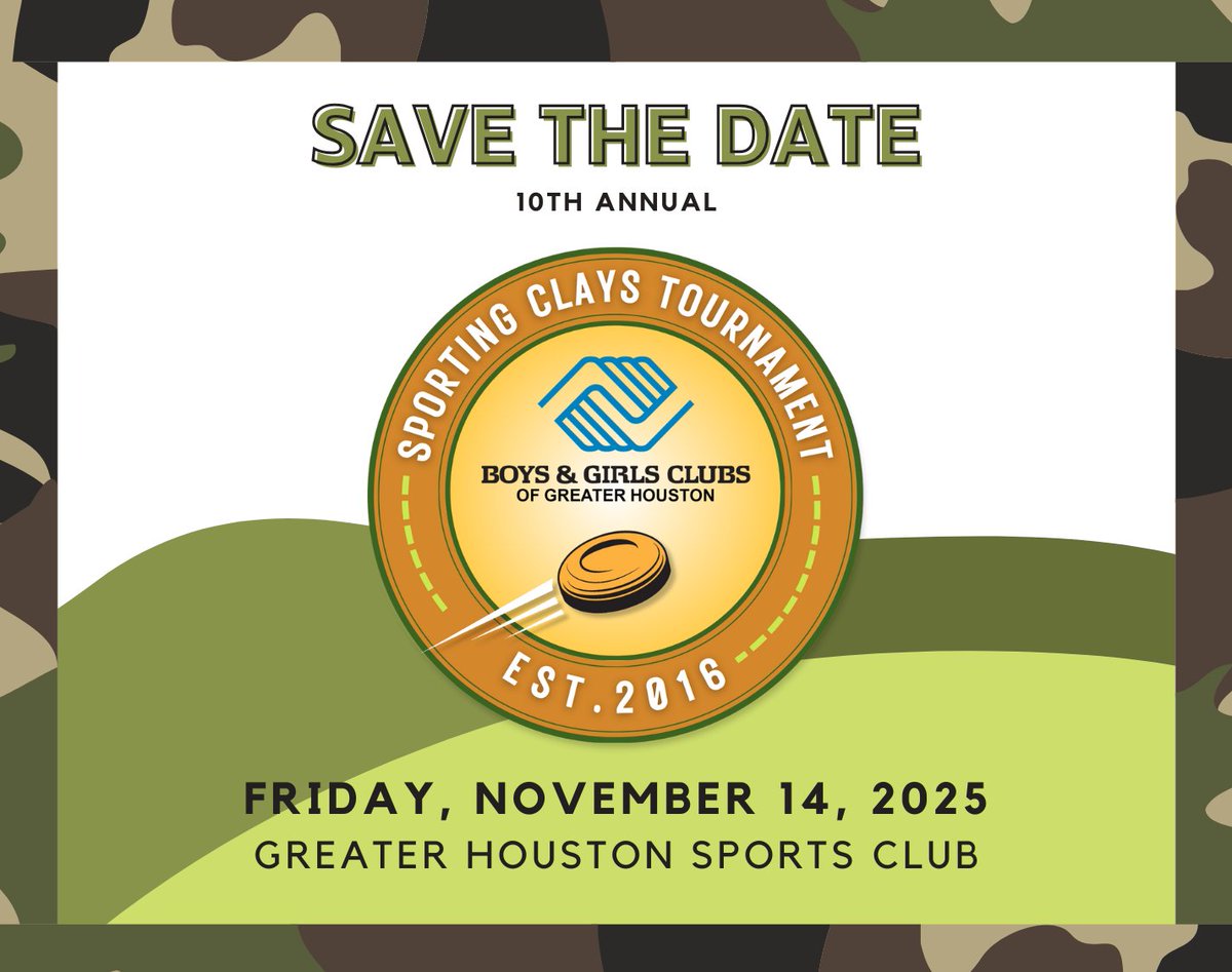🎯 Save the Date! 🎯

Join us Nov. 14, 2025, for the 10th Annual Sporting Clays Tournament benefiting BGCGH! A day of competition, food &amp; community — all for our youth.

Sponsorships coming soon! #PullForKids #BGCGH #GreatFutures