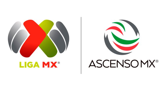 La imagen presenta los logotipos de la Liga MX y el Ascenso MX, dos ligas de fútbol prominentes en México. El logotipo de la Liga MX está a la izquierda, caracterizado por una 'X' estilizada en rojo, verde y gris, con el texto 'LIGA MX' debajo. El logotipo de Ascenso MX está a la derecha, representado con un diseño circular que incorpora colores verde, rojo y gris, con el texto 'ASCENSO MX' debajo. Esta imagen está asociada con una publicación de NOW Sports (@Now_deportes) que analiza una acción legal emprendida por 10 clubes de Expansión MX contra la FMF y la Liga MX con respecto al restablecimiento de la promoción y el descenso a partir de la temporada 2025-26. Los clubes involucrados en la demanda son Atlante, Atl. La Paz, Cancún, Atl. Morelia, Cimarrones, Alebrijes, Mineros, Mérida, Leones Negros y Tampico Madero.
