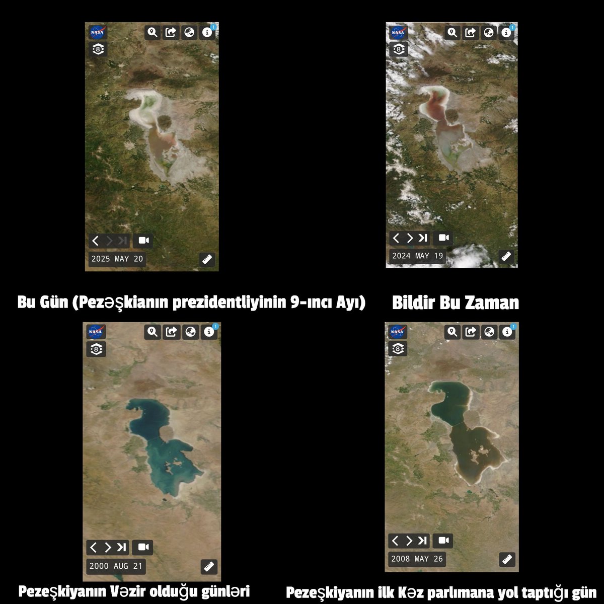 "Gölümüzü qaytarın! Azərbaycan’ın həyatı, kimliyi və nəfəsi Urmuya bağlıdır. Vədələr yetər ; əməl edin. Hesap verin!"
<a href="/drpezeshkian/">Masoud Pezeshkian</a>
#SaveLakeUrmia 
#Gölümüz