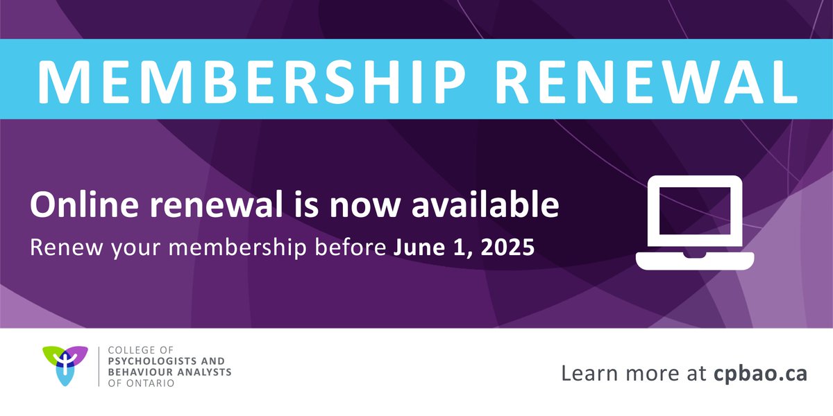 The 2025-2026 registration renewal must be submitted online through the Member Portal by June 1, 2025.  Please visit the College’s Annual Renewal page to learn more: cpbao.ca/members/member…
