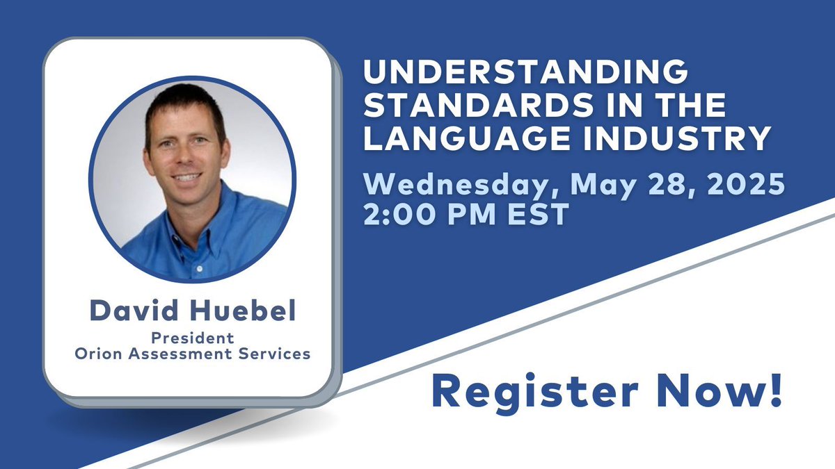Webinar alert! 📢 Join us next Wednesday with David Huebel of Orion Assessment Services to understand language industry standards.

Register here: alcus.org/events/EventDe…